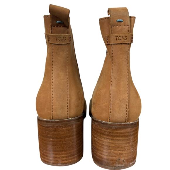 Toms Esme Leather Chelsea Tan Brown Leather Nubuck Boots Chunky Heel Womens 9 - Picture 11 of 16